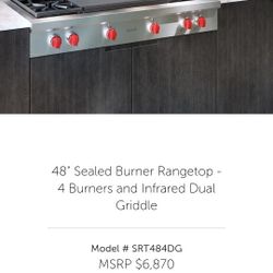 Wolf 48" Rangetop.  Full Warranty