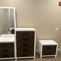 Complete Twin Bed, Chest With mirror & Nightstand