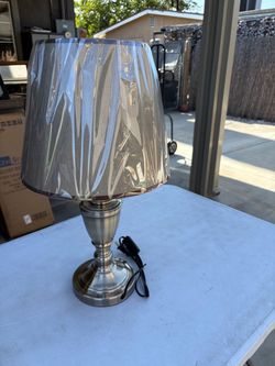 Brushed Nickel Table Lamp with Gray