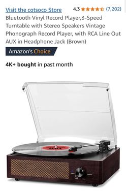 Bluetooth Vinyl Record Player,3-Speed Turntable with Stereo Speakers Vintage Phonograph Record Player, with RCA Line Out AUX in Headphone Jack (Brown)