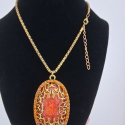 New Amber Filigree Rhinestone Sweater  Necklace 