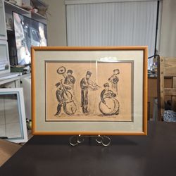 By Simon Karczmar " Band From Shtetl" Lithograph From Drawings Of Jewish Life 12" X 16"