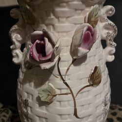 Hand Painted French pink/glitter Gold Vase
