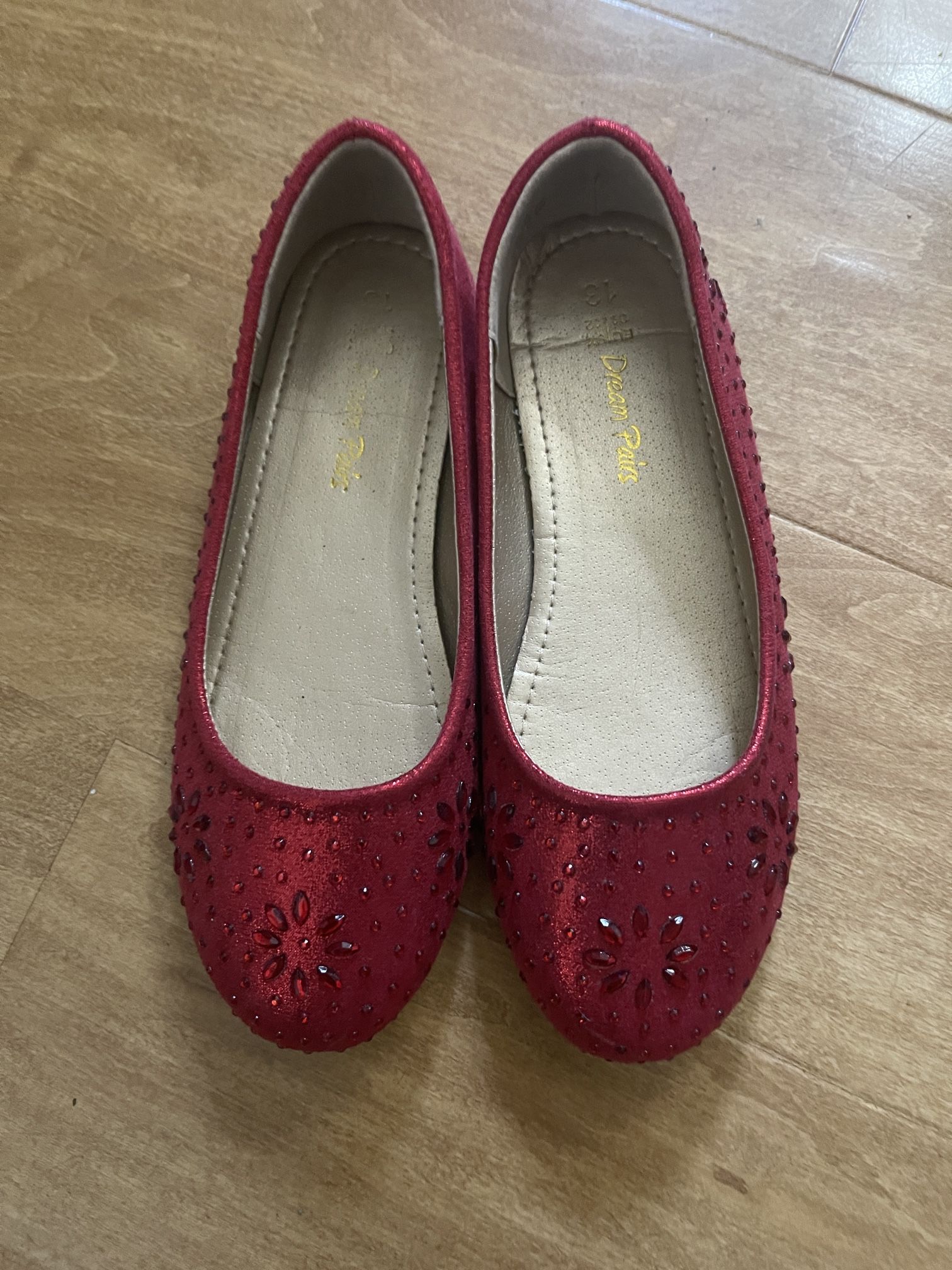 New DREAM PAIRS Girls Dress Shoes Slip-on Rhinestone Glitter Ballet Flats Size 13