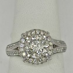 Ladies 14k. White Gold Natural Diamond Cluster Ring 1.50 Carats