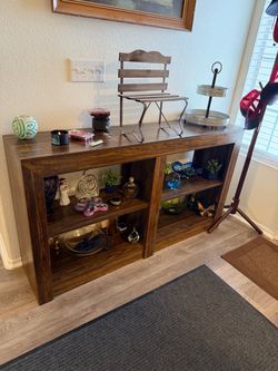 Dark Brown Wood Bookcase with Open Shelves