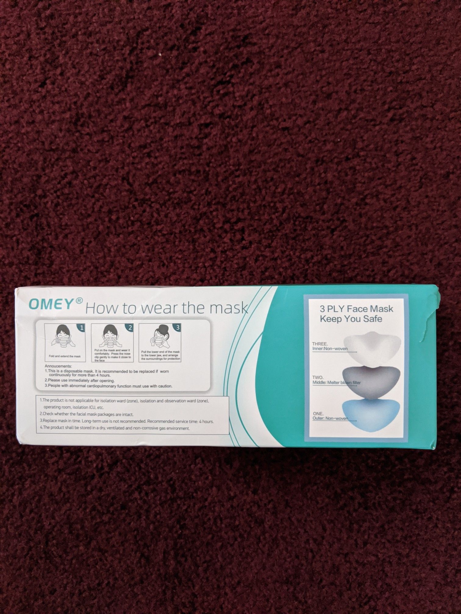 Disposable Face Mask 50-Count/Box (Brand New)