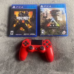 RED PS4 Controller/ARK Survival Evolved/ Call Of Duty Black Ops
