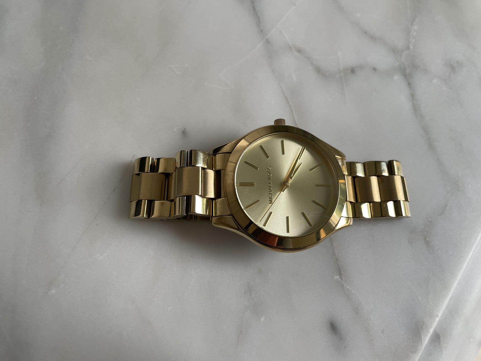Michael Kores Unisex Slim Runway Gold-Tone Stainless Steel Bracelet Watch