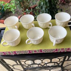 Set Of 7 French Arcopal Swirl Coffee Cups