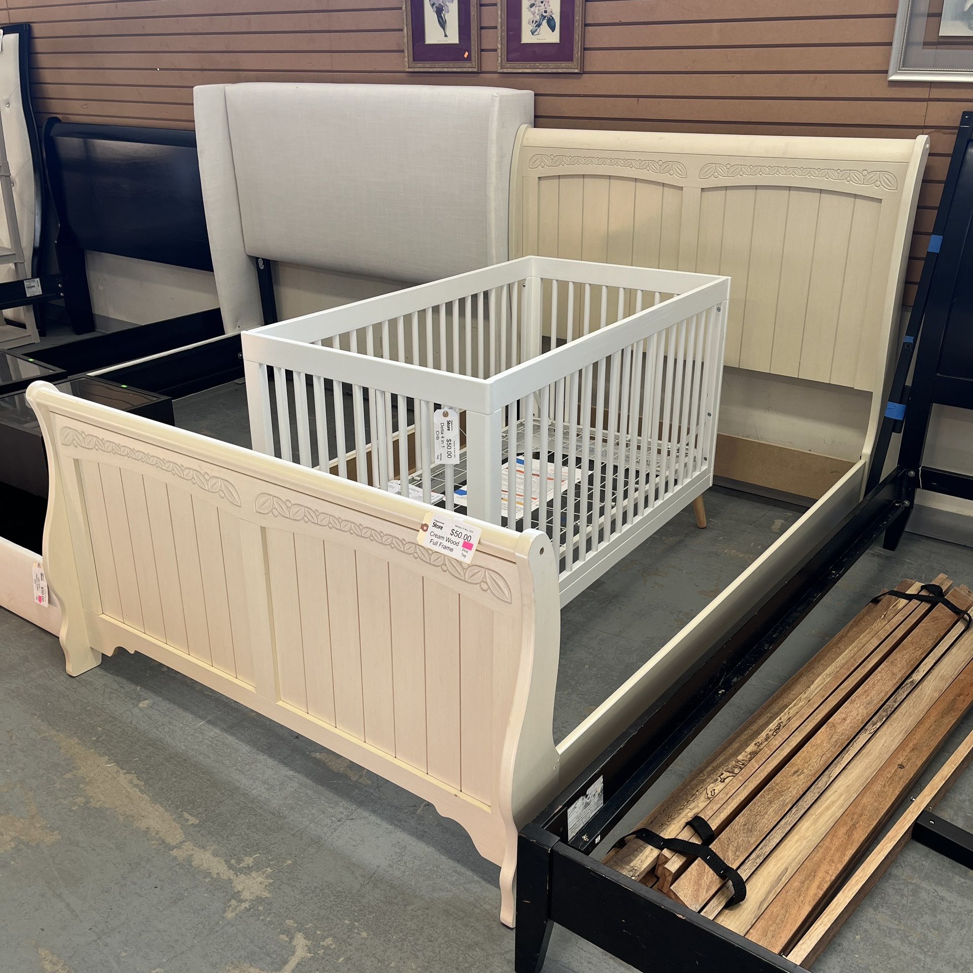 Cream Colored Full Size Bed Frame (in Store)