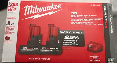 Milwaukee M12 High Output XC5.0 (2 batteries)and charger