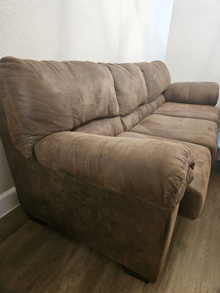 Brown Leather Couch and Recliner Combo