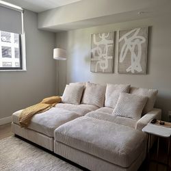 Modern Neutral Corduroy Sectional Sofa – Excellent Condition (2 Years Old)