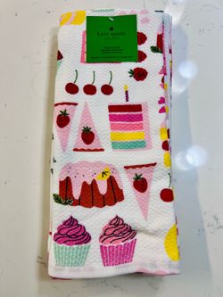 Kate Spade New York Pink Cake Kitchen Towels Set of 3 NEW