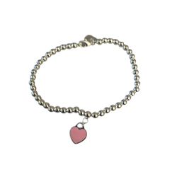 4 “ Sterling Silver Beaded Bracelet With Pink Heart