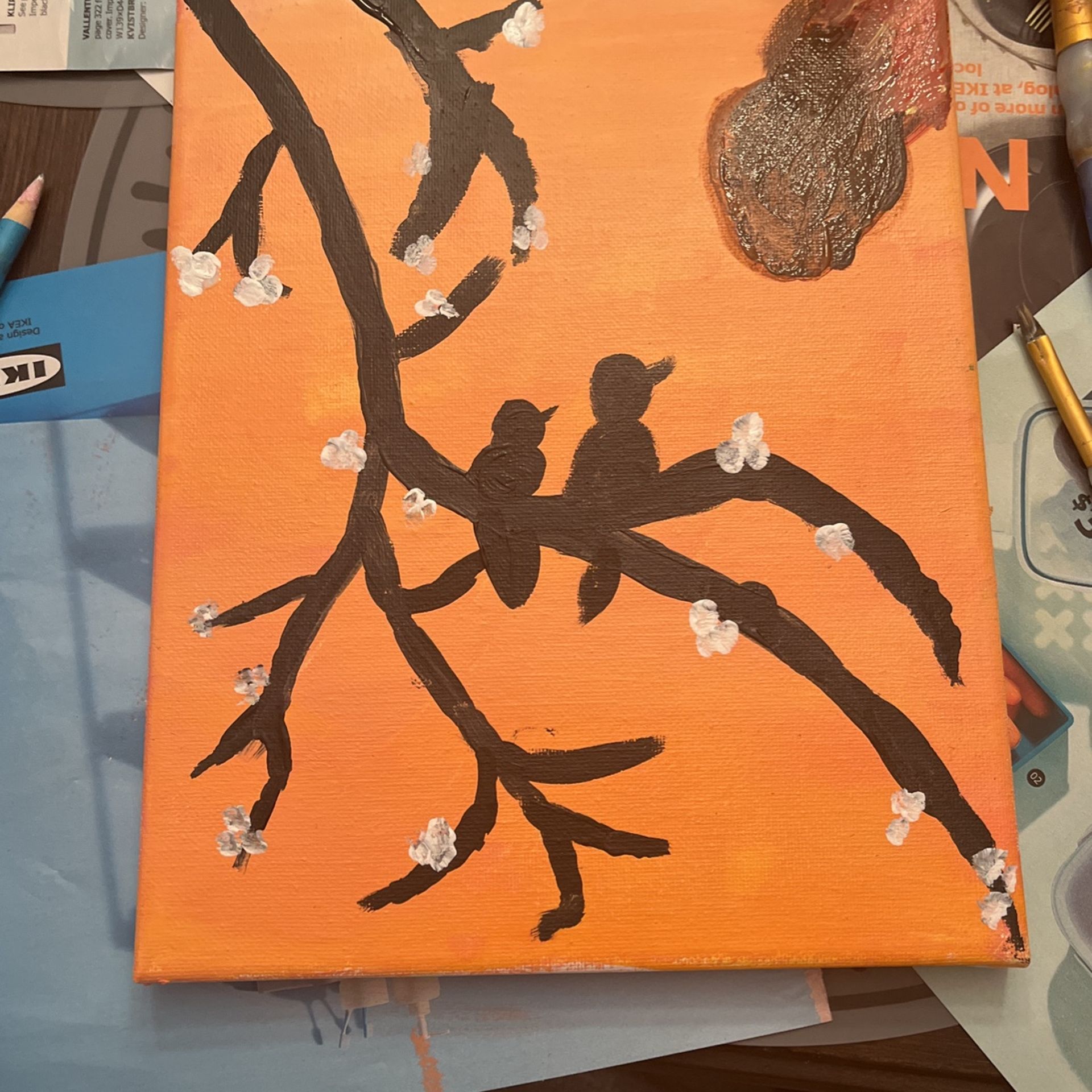 Painting of bird getting destroyed by metor