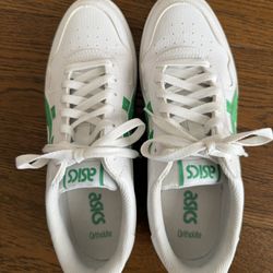 ASICS Women’s White and Green Lace Up Leather Sneakers Walking Shoes NEW Sz 9.5