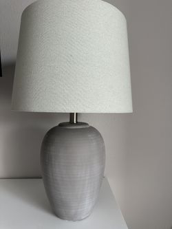 Modern Grey Ceramic Table Lamp with Fabric Shade – Excellent Condition