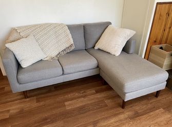Mid Century Modern Gray Sectional Sofa with Reversible Chaise