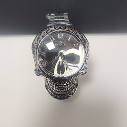 RARE INVICTA SKULL 50MM AUTOMATIC SKELETONIZED WATCH  IN SILVER