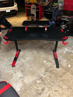 Black and Red Gaming Desk with Monitor Shelf