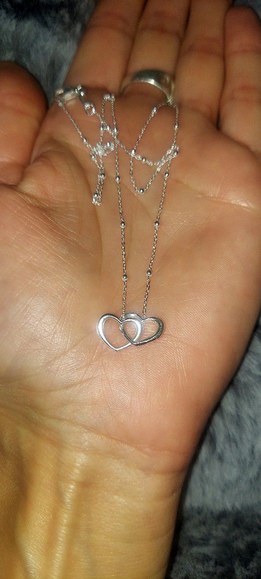 925 Sterling Silver 2 hearts necklace
