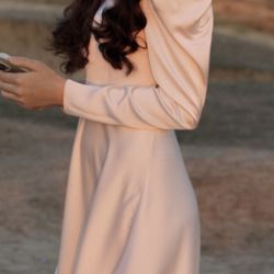 Powder Pink Dress, Size M, New, Fitted Waist & Flared Skirt