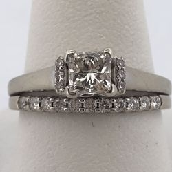 14k White Gold 0.91ct Diamond ring sets size 7.75