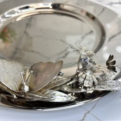 Vintage Franco Lapini Italy Large 3D Platter Handmade Silversmith Tray Bar Decor