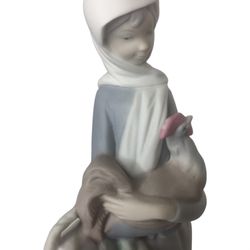 Lladro #4591 Girl With Cockerel- Matte