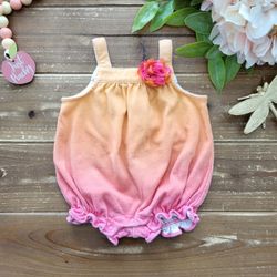 0-3MOS ORANGE TO PINK OMBRE STRAPPY BUBBLE ROMPER