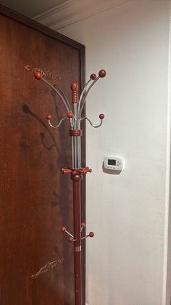 Freestanding Coat Rack with Wood and Chrome