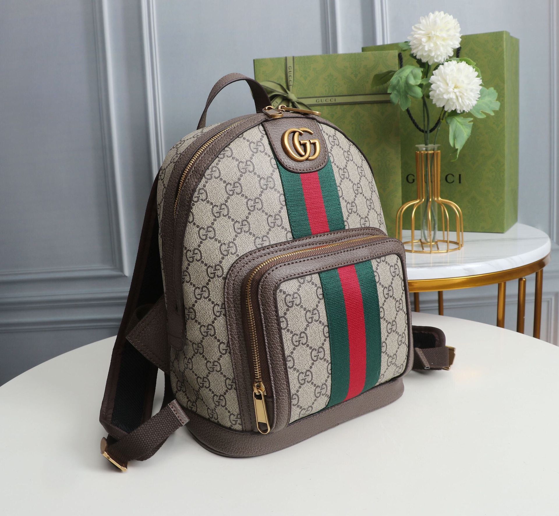 Gucci Ophidia Small Beige Supreme Marmont Backpack Bag
