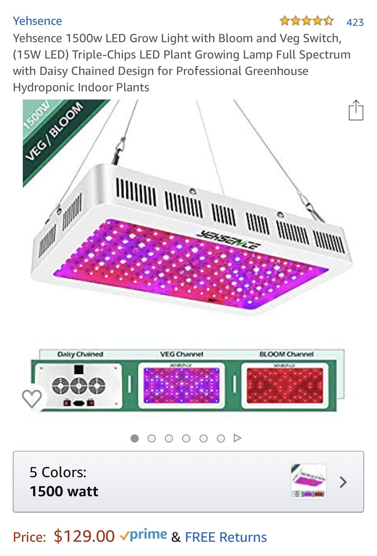 1500w LED Grow Light with Bloom and Veg Switch, (15W LED) Triple-Chips LED Plant Growing Lamp Full Spectrum with Daisy Chained Design for Profession