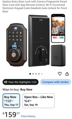 New! Keyless Entry Door Lock with Camera Fingerprint Smart Door Lock with App Remote Control, Wi-Fi Connected Electronic Keypad Code Deadbolt Auto Unl