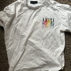 White Amiri T-Shirt, With Multicolored Drip Design Size M