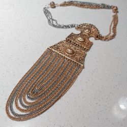 Vintage Egyptian Revival Necklace Multi Chain Gold and Silver  Necklace