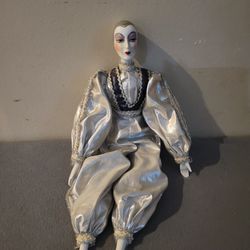 Silver And Black Costume Doll/jester / Clown
