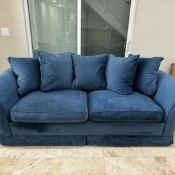 7'3" Down-stuffed Blue Velvet Sofa