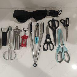 Assorted Kitchen Utensil Set — Spatulas, Scissors, Tongs, Bottle Opener, Peeler, Can Opener
