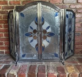 Stained Glass Fireplace Screen with Doors