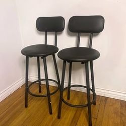 New Set of 2 PU Leather Upholstered Stools, High Barstools Counter Height, black