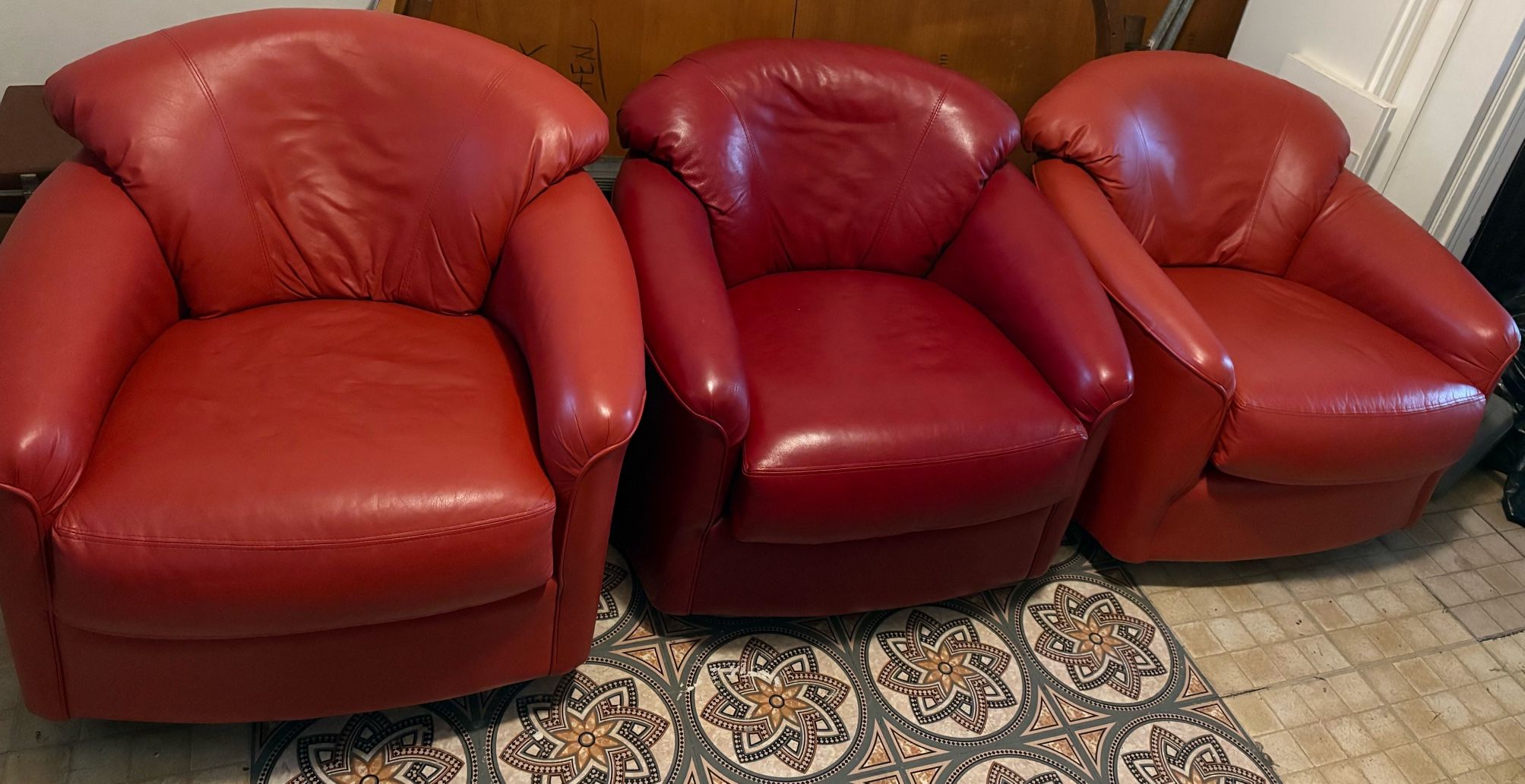 Klaussner Red Leather Swivel Chairs SET OF 3! $150 each