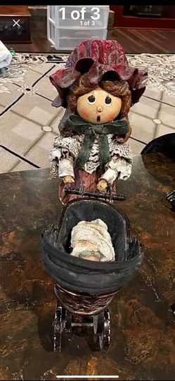 Vintage Paper Mache Doll With Pram
