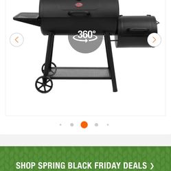 Charcoal Grill Offset Smoker in Black with Charcoal Tray and Dual Damper Controls