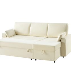 Sofa Bed, 2 in 1 Pull Out Couch with Storage Chaise for Living Room Office, Beige Brand NEW