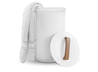 Heated Towel Warmers for Bathroom - Large Towel Warmer Bucket, Wood Handle, Auto Shut Off, Fits Up to Two 40"X70" Oversized Towels, White