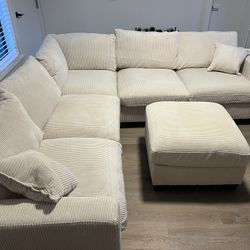 New Corduroy Sectional.  Beige.  99” X 99”.  Free Delivery!
