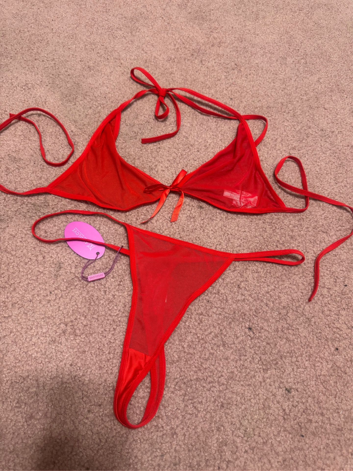 New Xl Red Sheer Mesh Bra Panty Bikini Lingerie Set